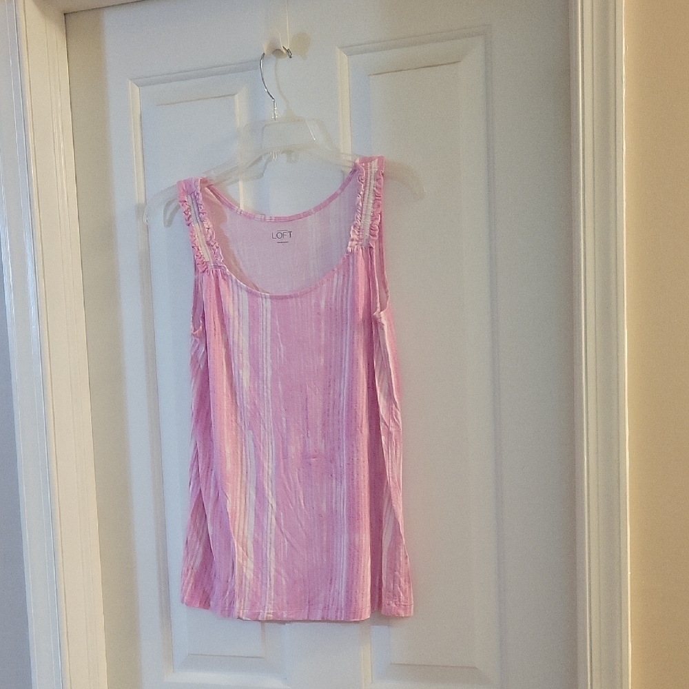 LOFT Pink Striped Women's Sleeveless Ruffle Top Small
